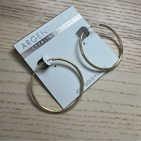NEW ARGENTO VIVO Gold Hoop Earrings 18K Gold Plated Sterling Silver - Picture 4 of 7